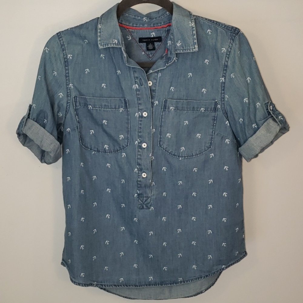 Tommy Hilfiger anchor print chambray cuffed size M